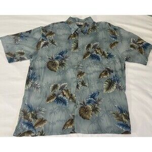 Hollis River Hawaiian Shirt XL Blue Green Tropical Print Short Sleeve Rayon.